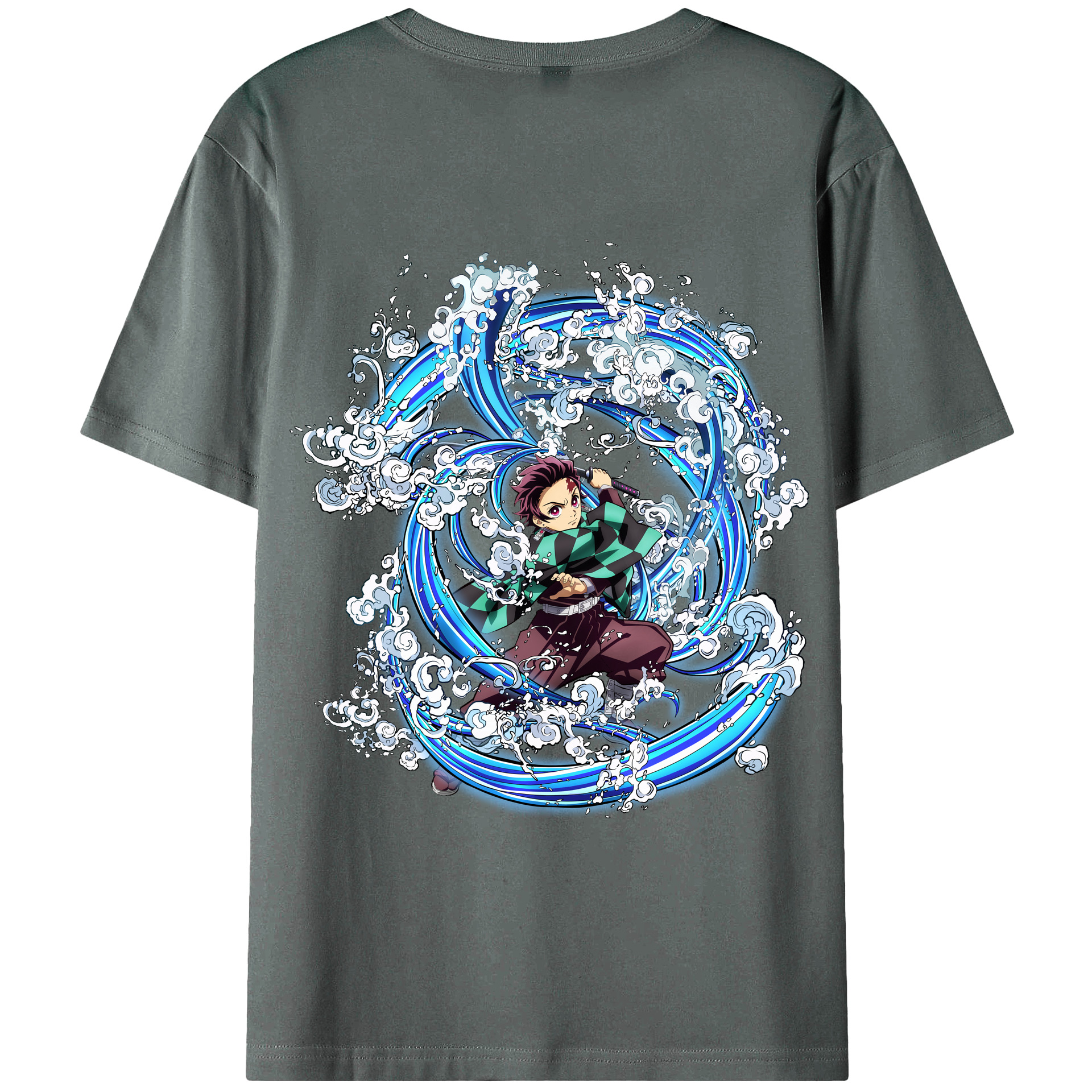 （画像用） 鬼滅の刃 竈門 炭治郎／かまど たんじろう Kamado Tanjirou 綿100％ メンズ半袖Tシャツ（バックプリント） 通気性